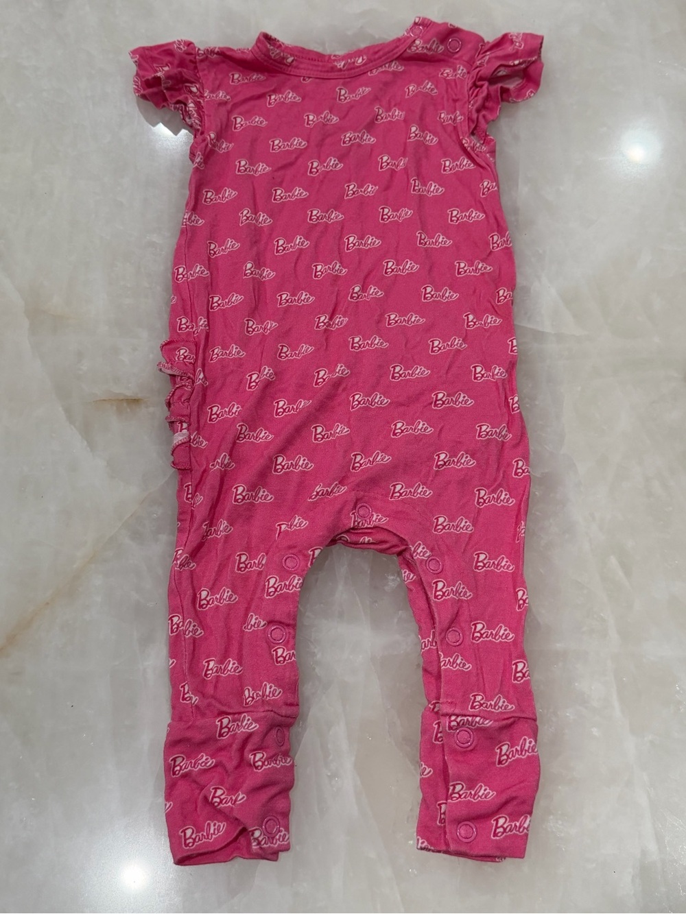 Posh Peanut Barbie-Print Girls One-Piece Romper ruffle butt